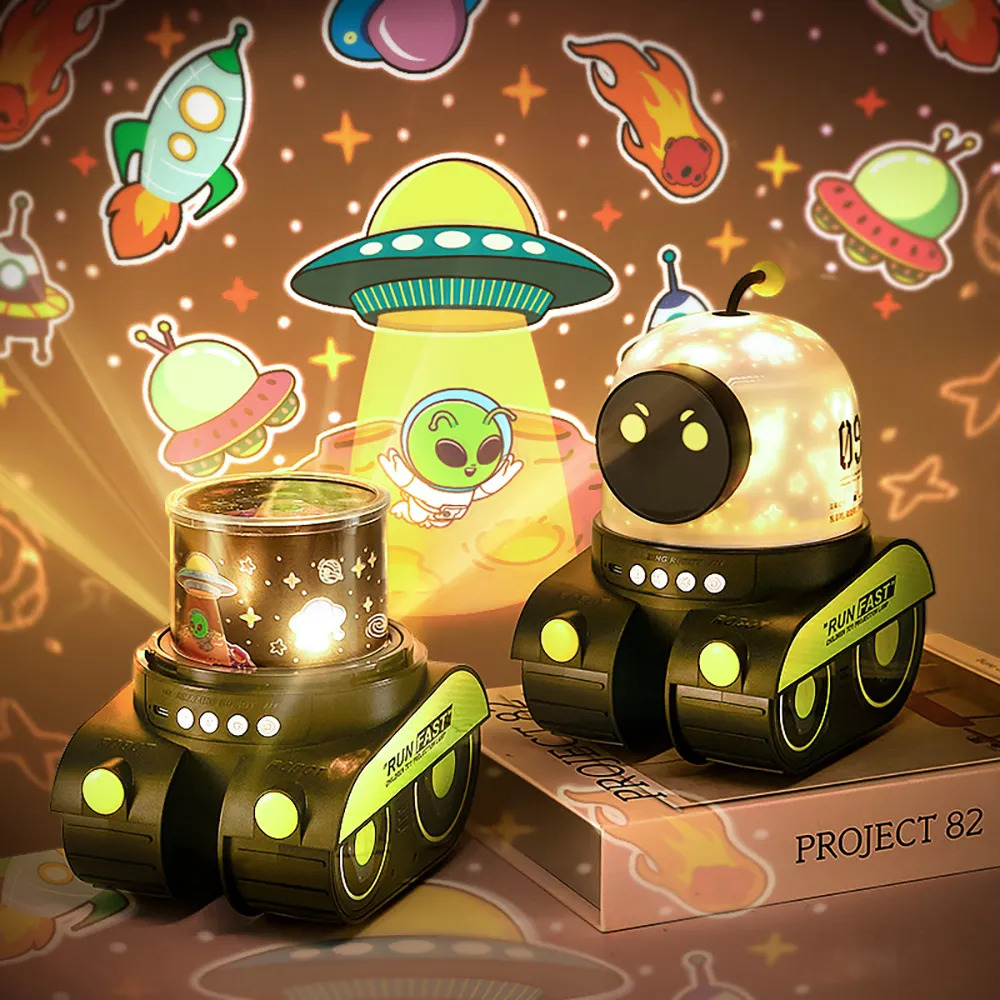 Bilişim Burada Tank Robot 12 Film Projeksiyon Lamba Bluetooth Hoparlör Gece Lambası Şarjlı